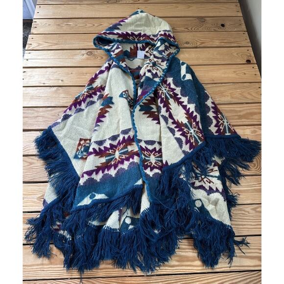 Creative wool Sweaters - Creative Wool 100% Wool Hooded Shawl Sweater One Size White Open Front